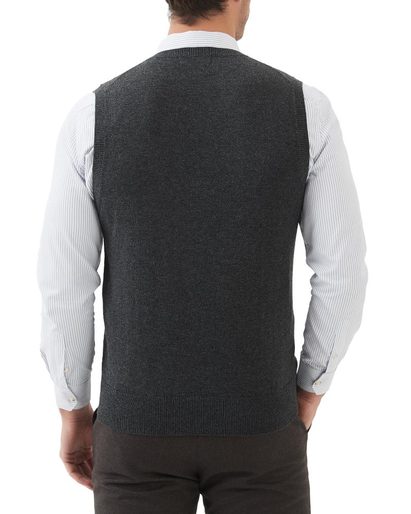 Kallspin Men's Wool Blended Vest Sweater Relaxed Fit V Neck Sleeveless Knitted Pullover (Charcoal, Large) - Image 3